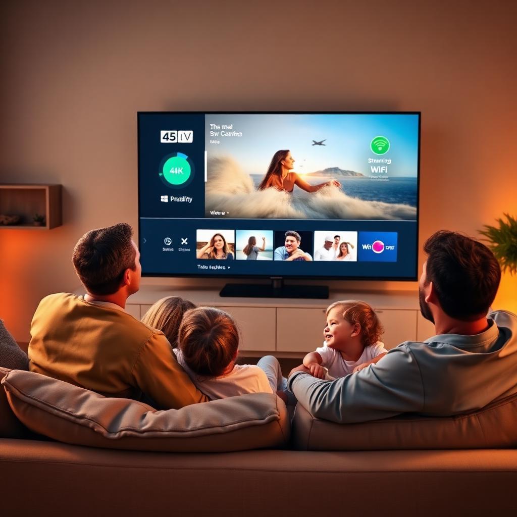 Família em casa assistindo ELITE IPTV com streaming estável e imagem perfeita em smart TV